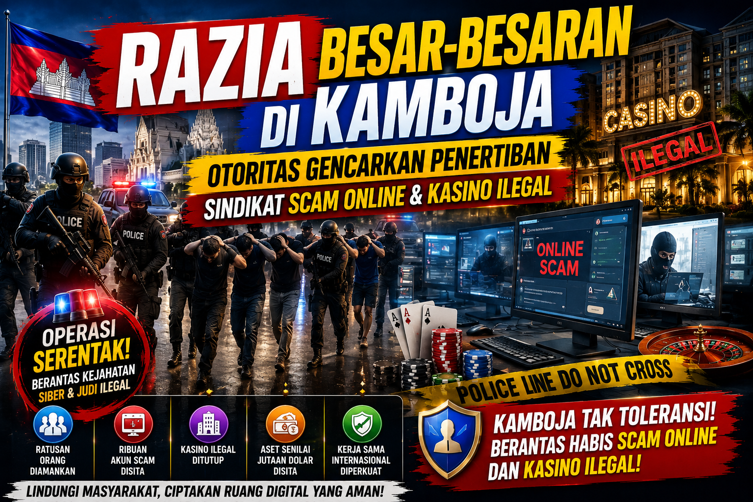 Sindikat Penipuan Online dan Kasino Ilegal Jadi Target Operasi Besar di Kamboja