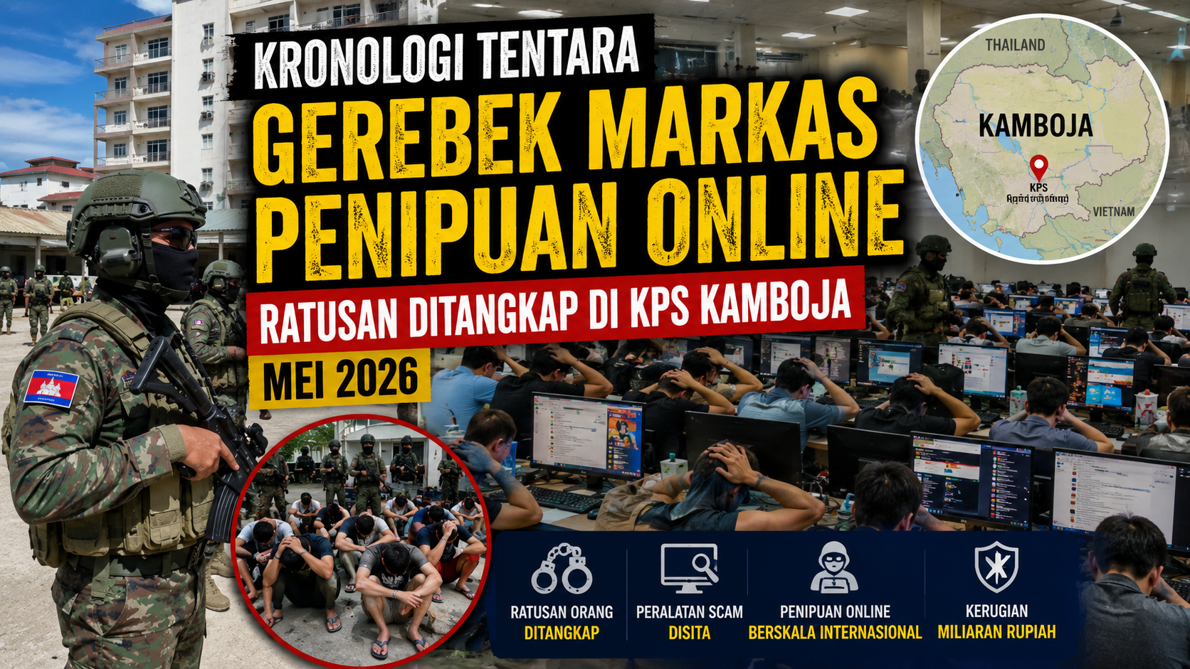 Operasi Besar di KPS Kamboja: Ratusan Pelaku Scam Online Diamankan