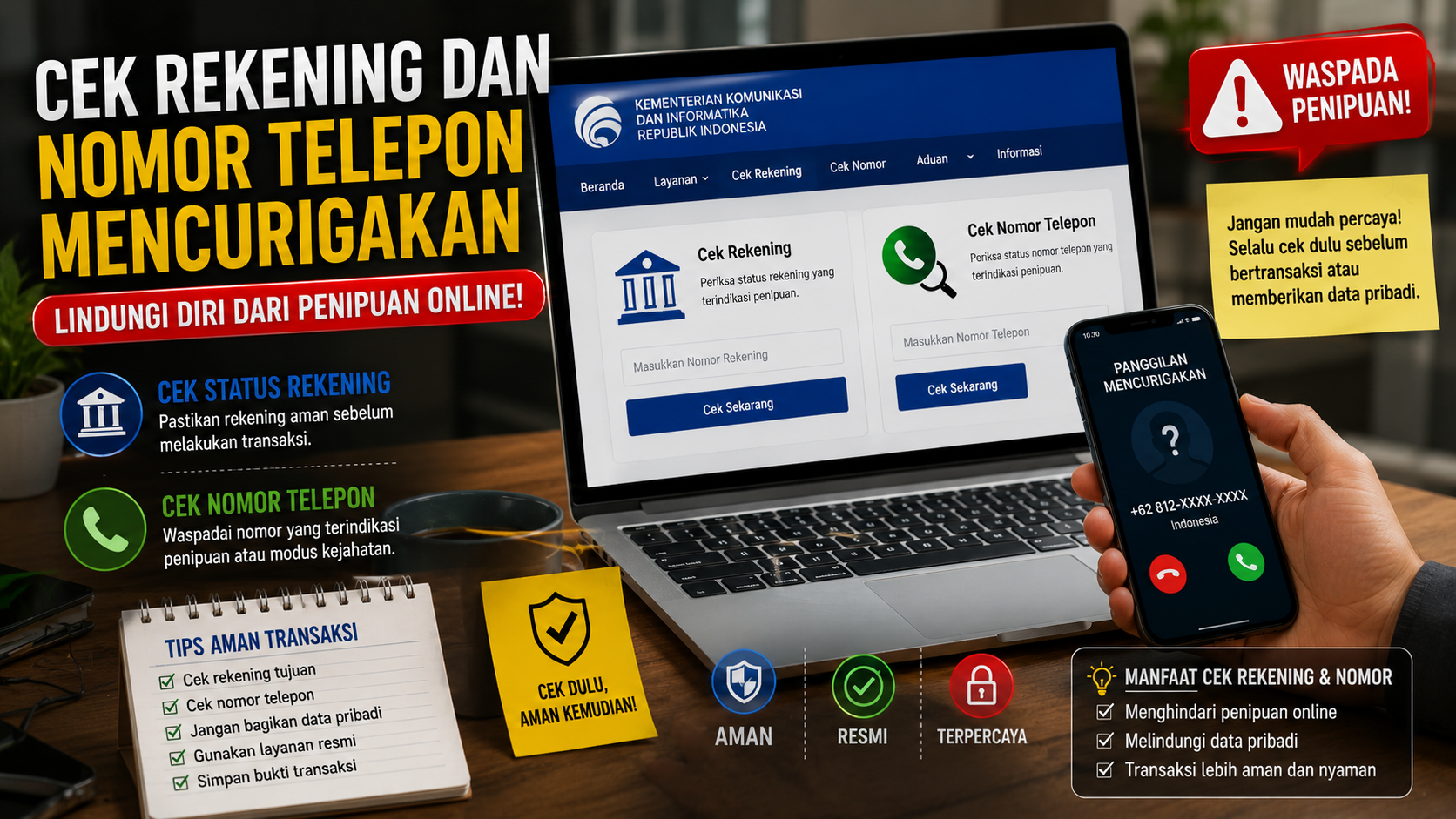 Situs resmi pemerintah untuk cek status rekening dan nomor telepon mencurigakan